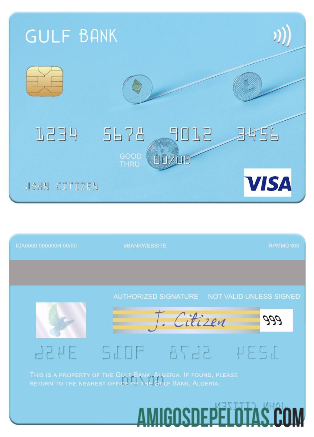 Cartão Visa do Banco do Golfo da Argélia modelo